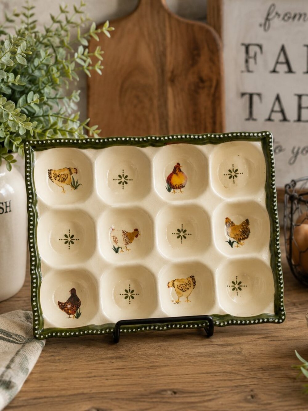 Vintage Farmhouse Chicken Deviled Egg Plate Tray